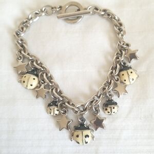 Silver Ladybug Star Charm Bracelet